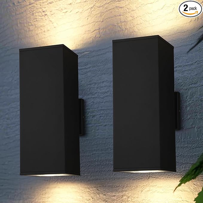 LEONLITE Modern Outdoor Rectangular Wall Lights 22", Porch Light in 2 Lights, Up Down Lights, Matte Black Waterproof Wall Sconce, Aluminum, E26 Base, Exterior Light Fixture Wall Mount, ETL, Pack of 2
