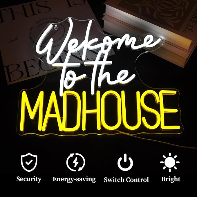 Welcome to the Madhouse Neon Sign for Wall Decor Led Neon Signs Light Up Sign Room Decor Neon Lights Sign USB Powered