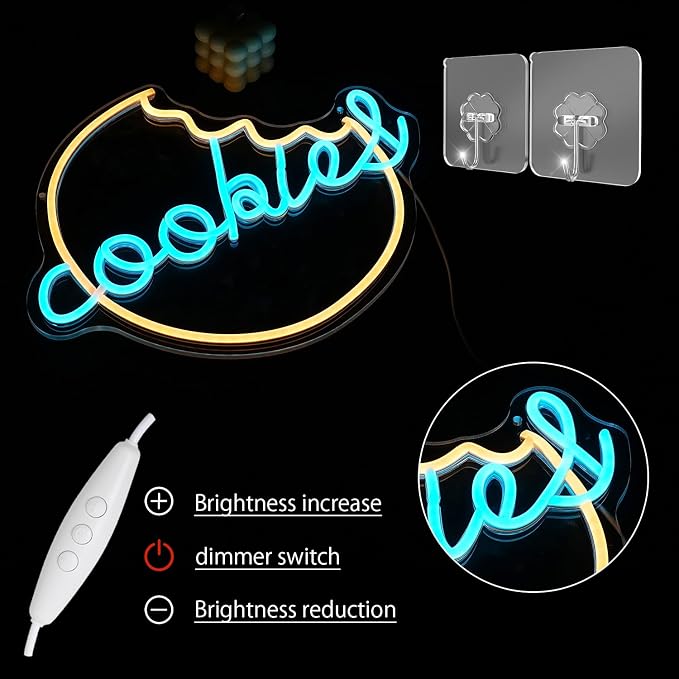 Cookies Neon Sign for Wall Decor Biscuit Neon Light Dessert LED Neon Sign Dim Sum Neon Light Up Sign for Bedroom Cafe Bar Home Kitchen Cake Shop Bakery Decoration(15.9"*12.9")
