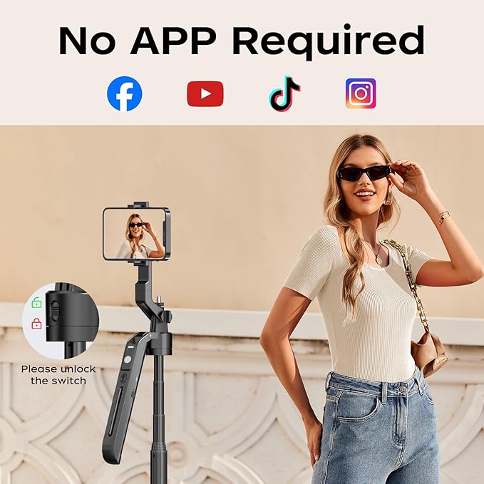 FUNSNAP 70.9" Auto Face Tracking Selfie Stick Tripod for iPhone Android with Lights, No App, 360°Rotation Tripod that Follows Your Movement with Remote Control for Live Streaming, TikTok, YouTube