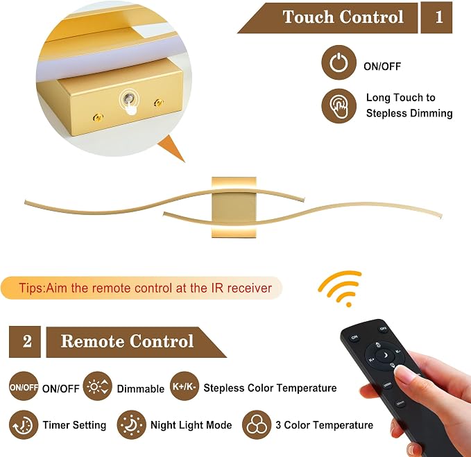 KARTOOSH Wireless Wall Sconces Set of 2, Dimmable LED Sconce with Remote | Battery Operated Wall Sconce with 3 CCT Night-Light Timer Memory Modern Wall Sconces for Living Room, Hallway, Bedroom