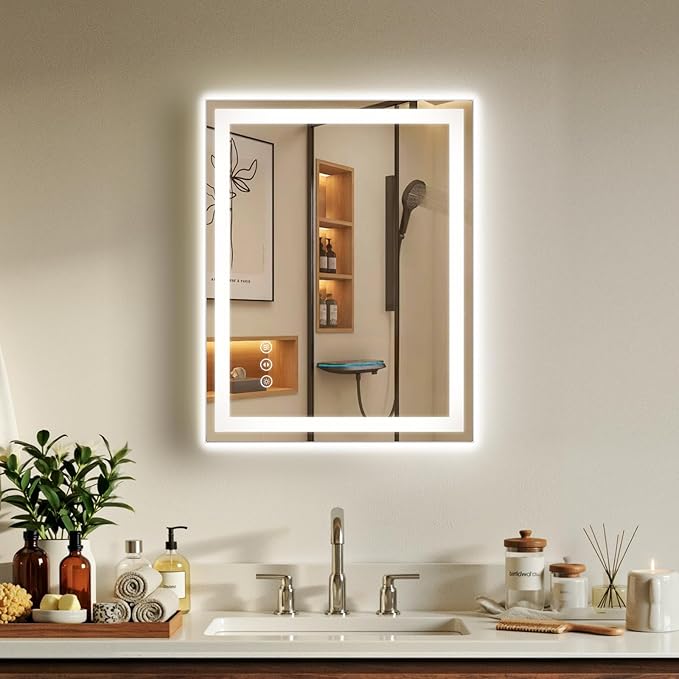 24x30 LED Bathroom Mirror with Anti-Fog, Backlit & Front Lit, Memory | Stepless Dimmable 3 Color CRI 95+ Shatterproof Tempered Glass ETL Listed for Safety Lighted Bathroom Vanity Mirror for Wall