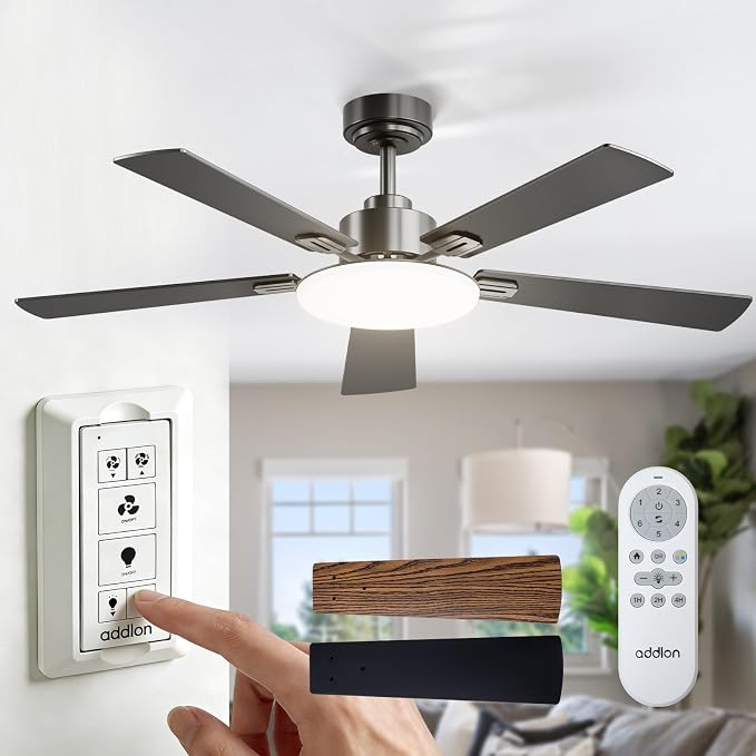 addlon 52 Inch Ceiling Fans with Lights and Remote Control, Wall Switch | Reversible DC motor, 6-speed, Timer, 3CCT Dimmable, Quiet, Black Ceiling Fan for Bedroom, Living Room, Indoor/Outdoor Use