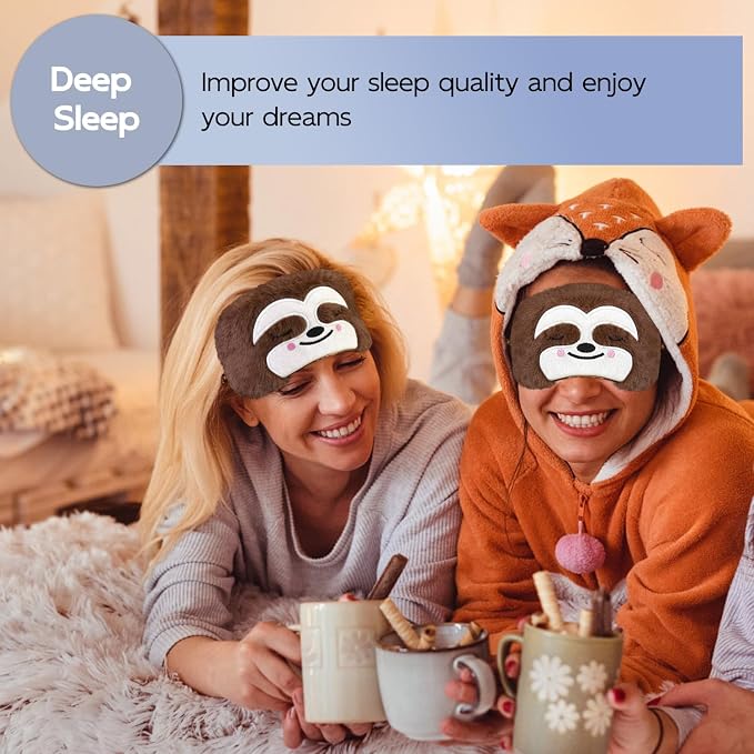 Cute Sleep Masks Cartoon Animal Eye Mask Plush Sleeping Mask & Travel Blindfold - Funny Novelty Eye Shade for Women Men (Brown Sloth)