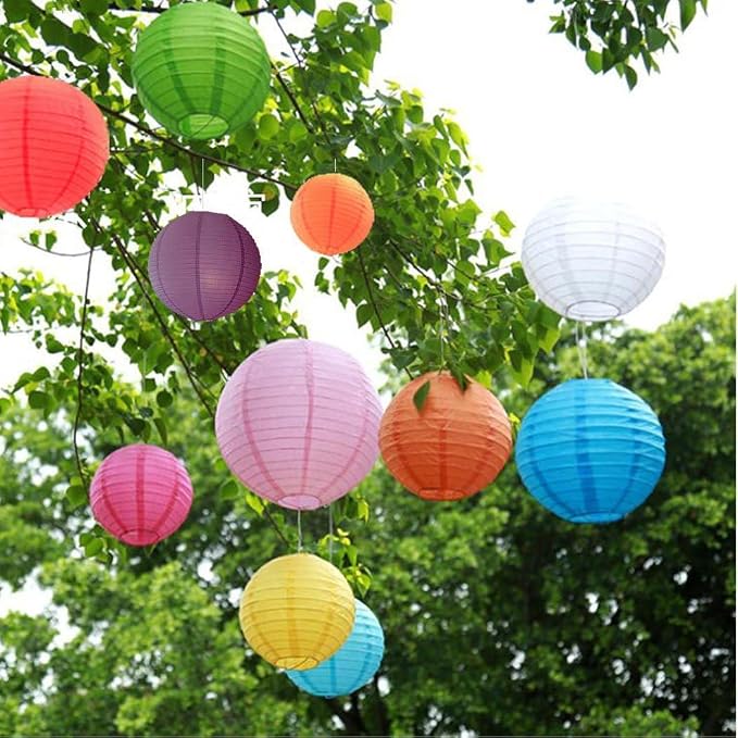 ZOOYOO Rainbow Paper Lanterns,Fiesta Mexican Party Round Hanging Paper Lanterns Decoration for Wedding,Graduation,Anniversary,Carnival,Birthday Party,Home,Garden Decoration 12PCS