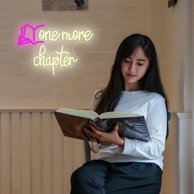 One More Chapter Neon Sign LED Neon Light Book USB Powered Reading Books Light Sign for Wall Decor Library School Classroom Office Coffee Business Bedroom(11.42 * 16.54In)