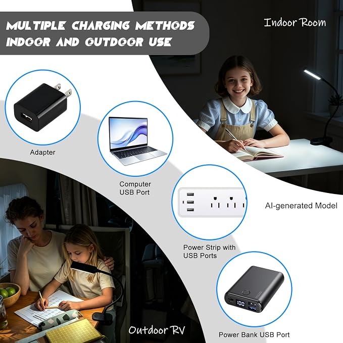 Clip on Light, Desk Lamp with Clamp for Bed, Home Office, Craft (Black) | Cordless LED Reading Light with 3500mAh Rechargeable Battery, 3 Color Modes, 10 Brightness Levels, 14-inch Adjustable Neck