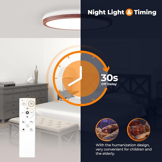 LED Flush Mount Ceiling Light Fixture with Remote Control, 15.4 Inch 3000K-6500K Dimmable Round Low Profile Ceiling Lamp for Living Room Bedroom Kitchen
