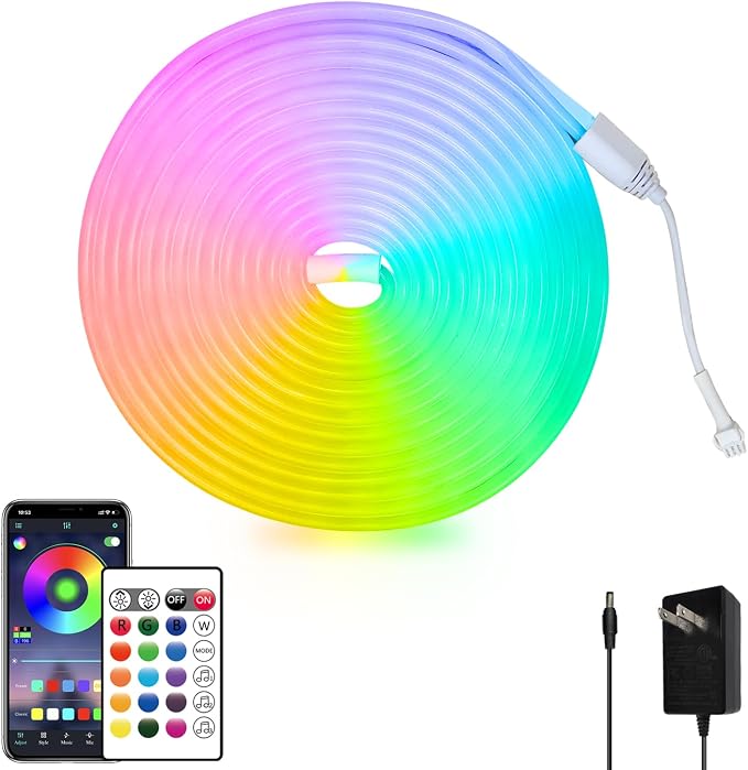 segrass 16.4FT Neon Rope Light,Flexible Led Rope Lights Control with App/Remote,Multiple Mode Rope Lights,IP65 Outdoor RGB Led Neon Lights Waterproof,Music Sync Gaming Led Neon Light Strip for Bedroom