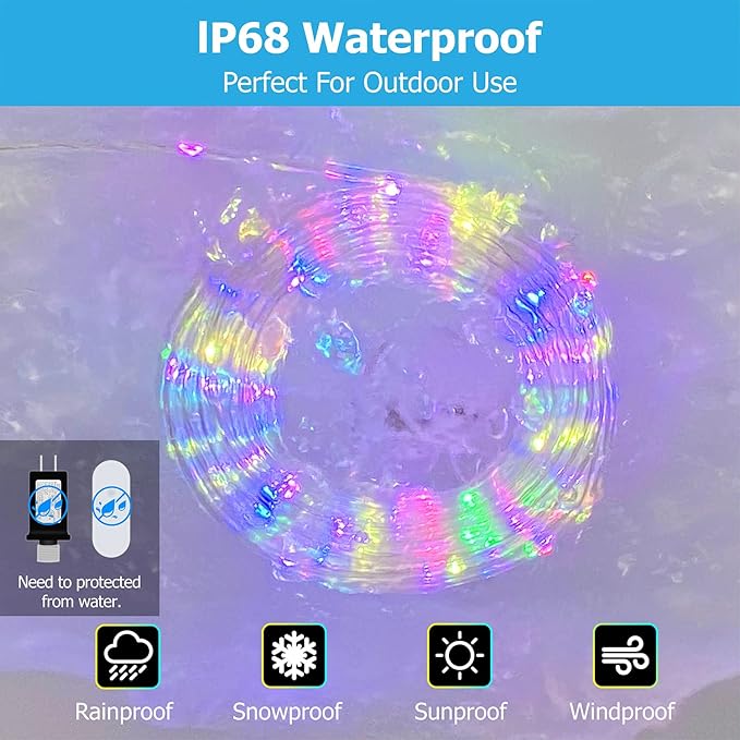 200ft LED Rope Lights 25 Colors, Outdoor IP68 Waterproof Warm White RGB Tube String Lights with 149 Modes and 4 Brightness, Rope Lights for Outside, Yard, Deck, Fiesta Party, Birthday Decorations