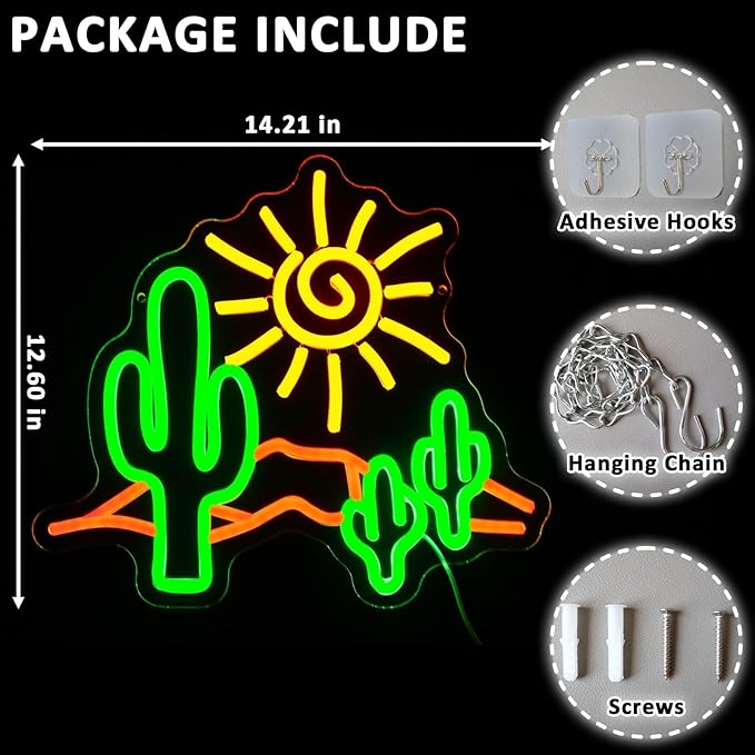 Desert Sunset Neon Sign for Wall Decor Dimmable Cactus Led Sign for Bedroom Western Neon Light for Game Room Living Room Hotel Office Man Cave Bar Club Party Home Decoration