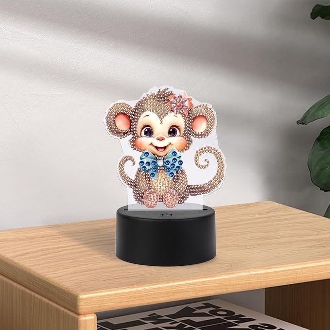 JISHSHAY Diamond Painting Night Light Diamond Art Table Lamps Gem Art LED Lights Gem Painting Desk Lamp Mosaic Kits for Adults DIY Kits for Adults Paint by Numbers,with Special Shaped Crystal,Monkey