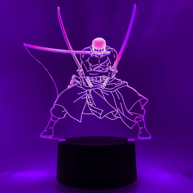 Otaku Lamps Zoro One Piece – Anime Lamp Figure Night Light, 16 Color RGB LED – 3D Anime Room Décor Gift for Otaku