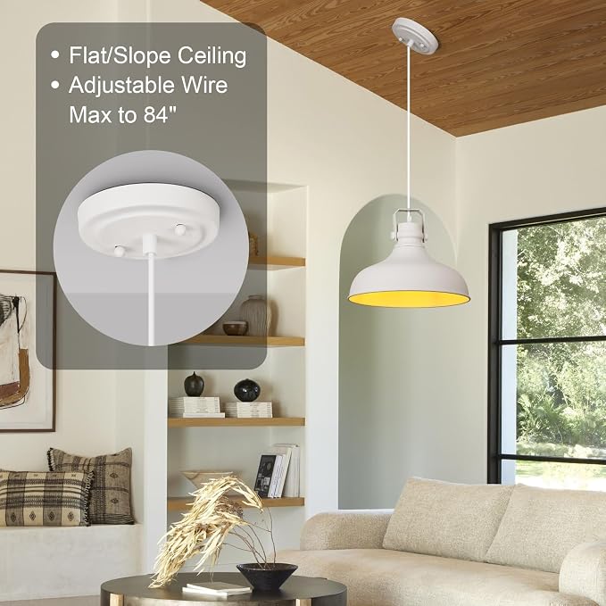 White Modern Pendant Lights Kitchen Island Fixtures | ETL Certificate,Industrial Adjustable Height Vintage Dome Hanging Light Fixtures for Barn,Dining Room 3 Pack