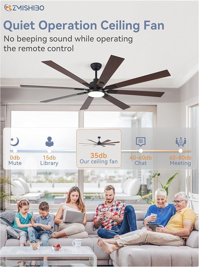 ZMISHIBO 72" Ceiling Fans with Lights for Patio, Living Room, Remote | High CFM Powerful Airflow, Quiet DC Motor, 24W 3 CCT LED, Indoor/Covered Outdoor, Dual-Finish, Damp Rated, Black