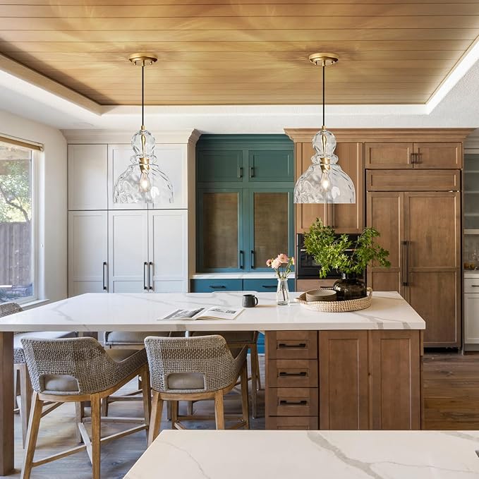 Hammered Glass Pendant Light Gold Pendant Lights Kitchen Island 12in Large Brass Kichen Island Light Over Sink Glass Ceiling Pendant Light for Entry Hallway Dining Room