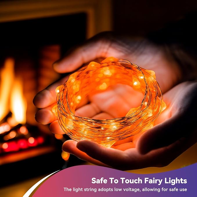 LitHome 4 Pack Orange Fairy Lights Battery Operated, Each 20 FT 60 LED | Halloween Twinkle Lights Battery Operated 2 Modes, Waterproof Fairy String Light for Party Wreath Garland Table Decor