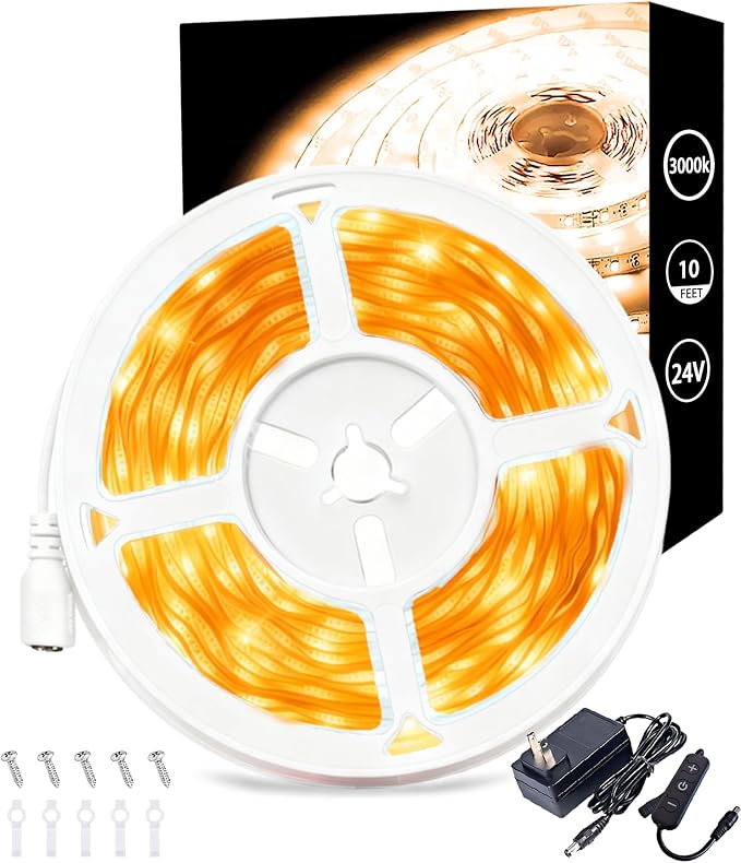 3000K Warm White Led Lights Strip Rope Lights for Housewarming Party Indoor Decor Cuttable Strip Lights for Baby Room Bedroom Bathroom Living Room Kitchen Ceiling Wall Vanity Mirror Decoration