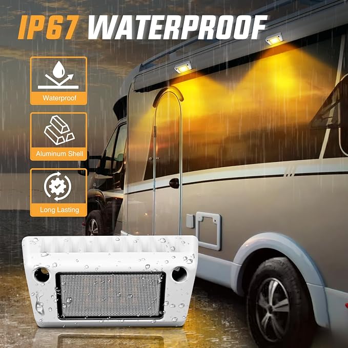 Nilight 2PCS 5 Inch RV Exterior Lights Amber Beam for RV Trailer Camper SUV | 2PCS LED porch scene cargo light, white aluminum housing, 12V 24V waterproof for RVs trailers campers 5th wheels