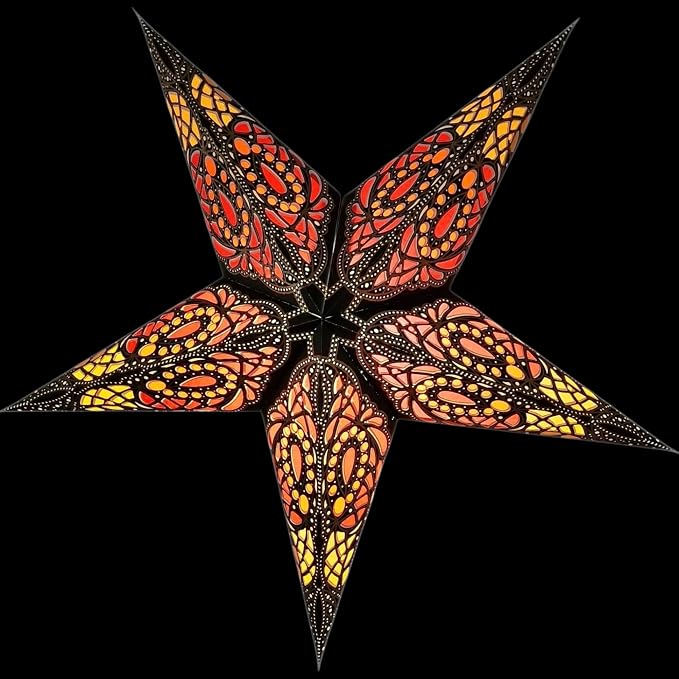 Lantern Lampshade Paper Star Light Shades Large 60cm Hanging Decorations for Christmas Wedding Home Decoration Birthday Party Foldable 5 Pointed Star (Glitter Black, Yellow, Maroon)