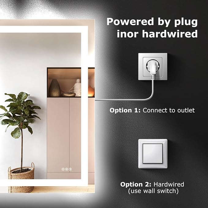 Hivone 48"X40" LED Bathroom Mirror with Lights, Anti-Fog, Dimmable, Backlit + Front Lit, Smart Bathroom Vanity Mirror, Memory Function, Shatterproof, Tempered Glass (Horizontal/Vertical)