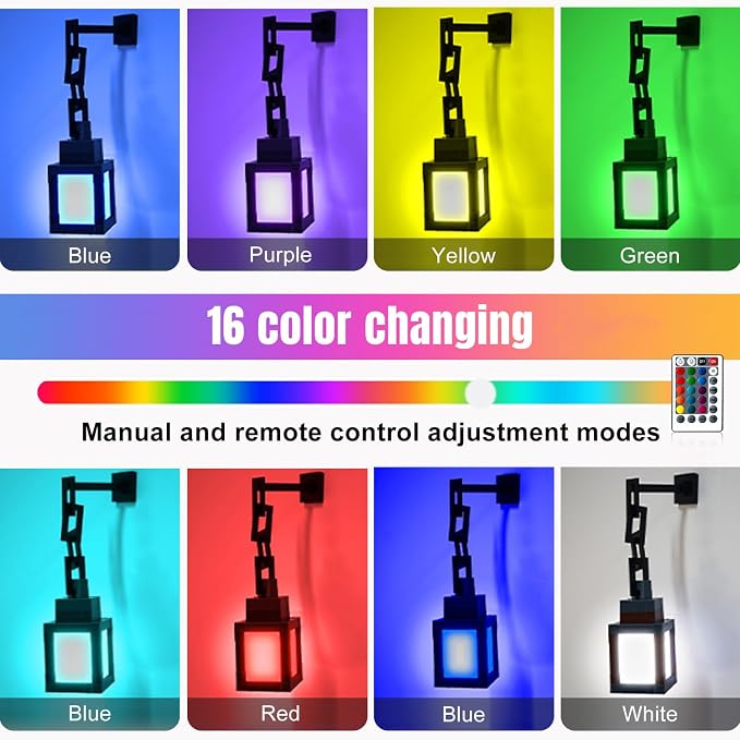 LOUHH Pixelated Lantern Night Light, 16 Color LED Wall Night Light with Remote Control - Rechargeable Retro Pixel Style Table Lamp for Game Room Kids Room Decor and Children's Gifts