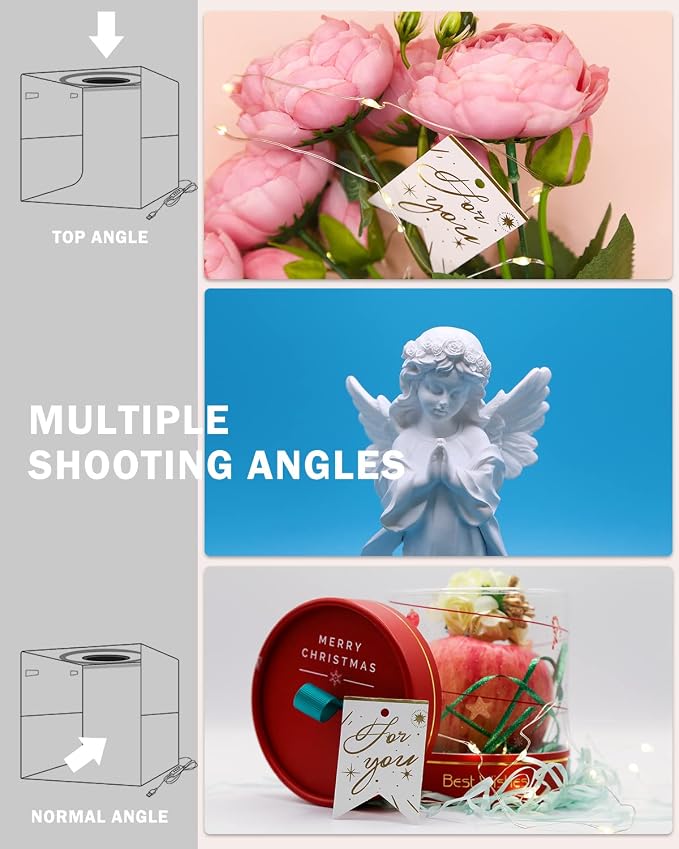 PULUZ 9.8"/25cm Foldable Portable Photo Studio Light Box, Adjustable Brightness Light Box Photography Lighting Shooting Tent Kit, with LED Lights and 12 Colors Backdrop