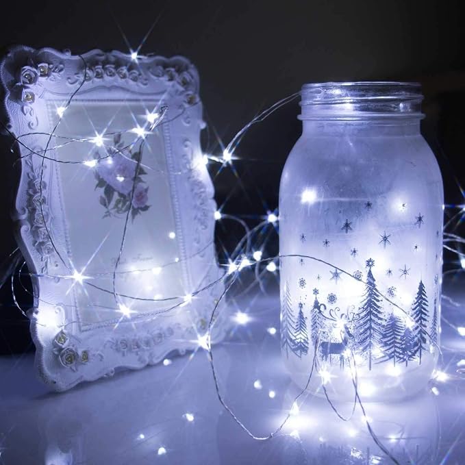 Brightown 12 Pack 7ft Battery Operated Fairy Lights for Holiday Decor | 20 LED Silver Wire Starry Light for Table Centerpieces, Mason Jars DIY Picture Walls Shelves Arts Crafts Trees Branches Decor