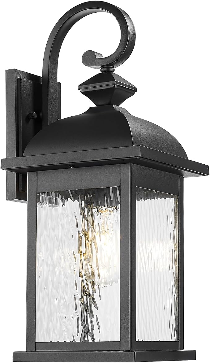 FEMILA 21" Outdoor Wall Light Fixture, Rust-Proof Outdoor Wall Light, Ideal for Porch, Patio, Entryway, Garage, with Water Ripple Glass, UL Listed, 4FD54B2 BK-WP