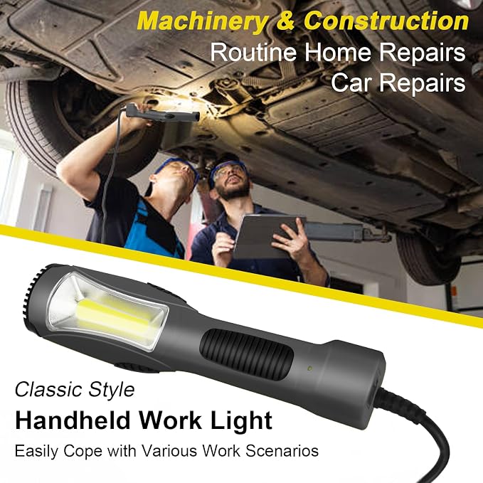 LED Work Light (25FT), 1600LM COB LED Trouble Light with Cord 16 Gauge SJTW, Swivel Hook, Strong Magnet, ETL Listed, Suitable for Mechanic Garage, Workshop, Car Repair (Gray)