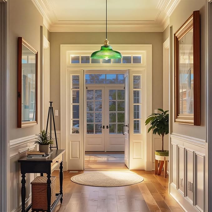 XZHGCEE Plug in Pendant Light: Hanging Light Plug in Green Glass Hanging Lamp, Pendant Lighting for Kitchen Island, Bedroom, Dining Room, Living Room, No Bulb