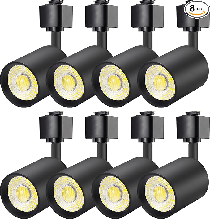 VANoopee 8 Pack J Type Track Lighting Heads 10W Dimmable LED Track Light Heads for Juno Track Light Replacement Fixtures Bright 3000K Warm White Ceiling Spotlight, Flicker Free CRI90+ 24° 800lm Black