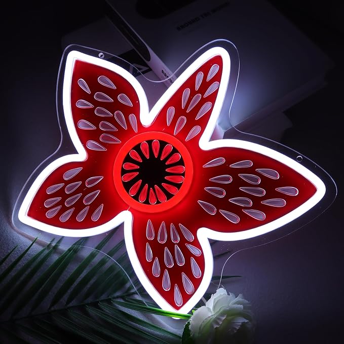 Stranger Flower Neon Sign - Demooo Neon Dimmable USB-Powered for Bedroom, Game Room & Halloween Decor - Unique Gift for Fans- Cool 80s Retro Sci-Fi Lighting 11 * 13 Inch