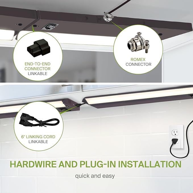 ASD Swivel LED Under Cabinet Lighting Bronze, 32 Inch 16W, Hardwired or Plug-in, 2700K/3000K/4000K, Hi/Low Switch, Rotatable Lens, Dimmable Linkable Under Counter Light for Kitchen, ETL & Energy Star