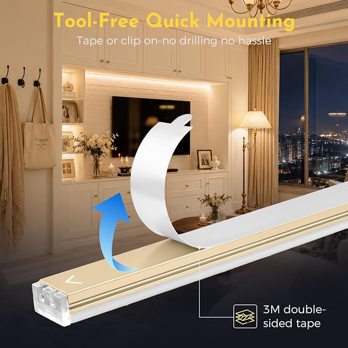 V4light Under Cabinet LED Lighting Bars, 6Pcs Gold, Plug-in, Dimmable | 0.3in Ultra-slim aluminum bars with touch dimmer & remote, 2700K–6500K adjustable, ideal for closet, shelf & display cabinet