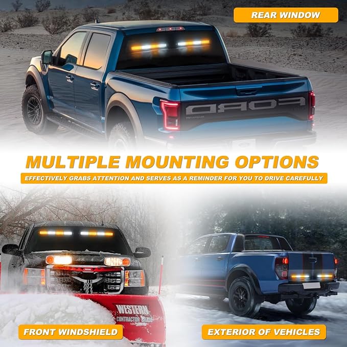 2 in 1 Emergency Strobe Traffic Advisor Light Bar Amber White Warning Hazard Safety Interior Windshield Dash Lights Emergency Lights for Trucks Construction 2x17.7, Amber/White