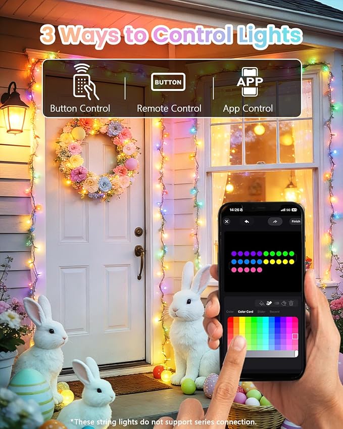 2026 New Smart Color Changing Easter String Lights | 82FT 200LED App Control RGB LED Pastel Lights with Remote & Timer, Waterproof Twinkle Easter Lights for Easter Decorations Indoor Outdoor Party