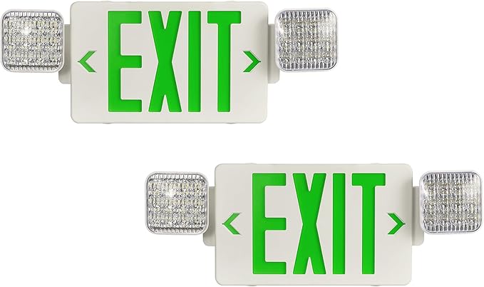 TANLUX Green Exit Sign with Emergency Lights, LED Emergency Exit Light with Battery Backup, UL Listed, AC 120/277V, Commercial Emergency Lights Combo for Business - 2 Pack