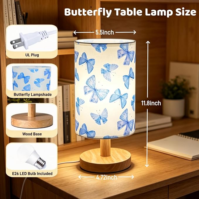 Butterfly Lamp,Butterfly Kids Table Lamp for Bedroom Girls Bedside Lamps 3 Colors Nightstand Night Light with Cartoon Lampshade Desk Lamp for Boys Girls Room Nursery Decor,Butterfly Gifts for Girls