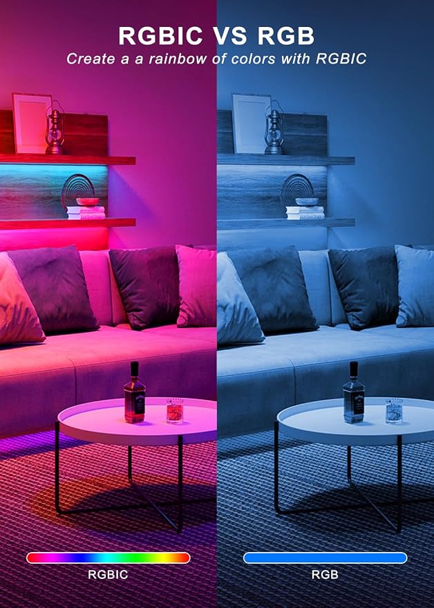 9.8FT RGB+IC LED Neon Rope Light Strip with Remote | Multiple Modes,5v USB Powered,Music Sync,For Living Room,Bedroom, Party & Holiday Decoration