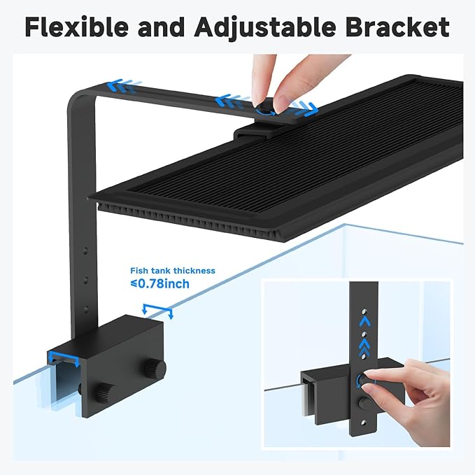 AQQA LED Aquarium Light, 24/7 Mode Clip on Fish Tank Light, DIY Mode Full Spectrum Aquarium Plant Light, Adjustable Timer/Brightness with Memory Function IP68 Waterproof (14W for 12-18 Inch Fish Tank)