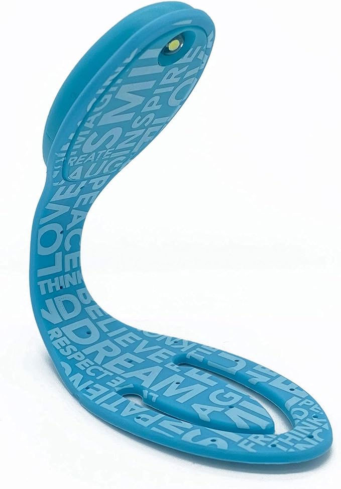 Gifts for Readers & Writers Book Light, Clip On Reading Light for Bed, 2in1 Flexilight & Bookmark, Small & Lightweight with a Soft Glow, 2 Batteries Included, Blue Words