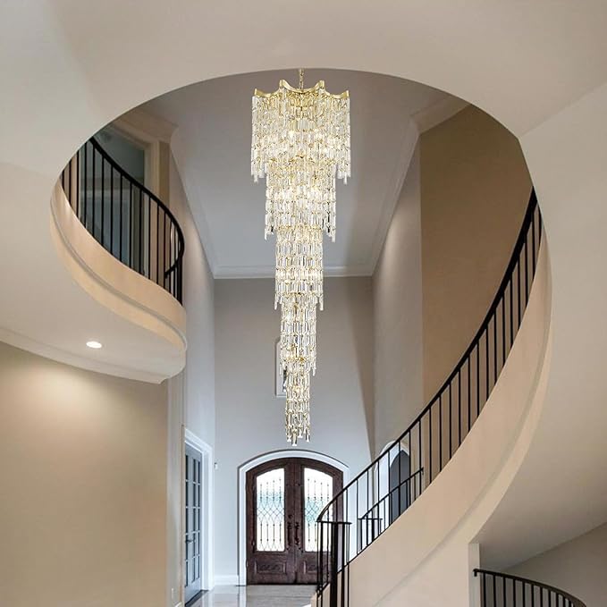 79" Large High Ceiling Chandelier, 21-Light Gold Long Staircase Chandeliers Luxury Foyer Chandelier Top K9 Crystal Tiered Ceiling Light Fixture for Staircase Entryway Hallway Living Room