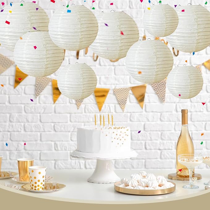 Cream Paper Lanterns 9Pcs Hanging Round Paper Lanterns Lamp for Wedding Engagement Birthday Baby Shower Bridal Shower Party Decoration