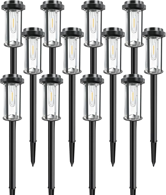 DERAYSION 12 Pack Solar Lights Outdoor, 21" Solar Pathway Lights Outdoor | Waterproof Bright Long-Lasting Auto On/Off Solar Powered Garden Lights for Path, Yard, Walkway, Driveway Decor, Cool White