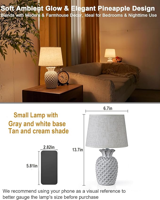 UMEXUS 13" Small Rechargeable Cordless Table Lamp, Pineapple Ceramic Base | Battery Powered, Remote Control Timer Dimmer, RGB & Warm Lights, Farmhouse Decorative Nightstand Lamp for Kitchen Living Room