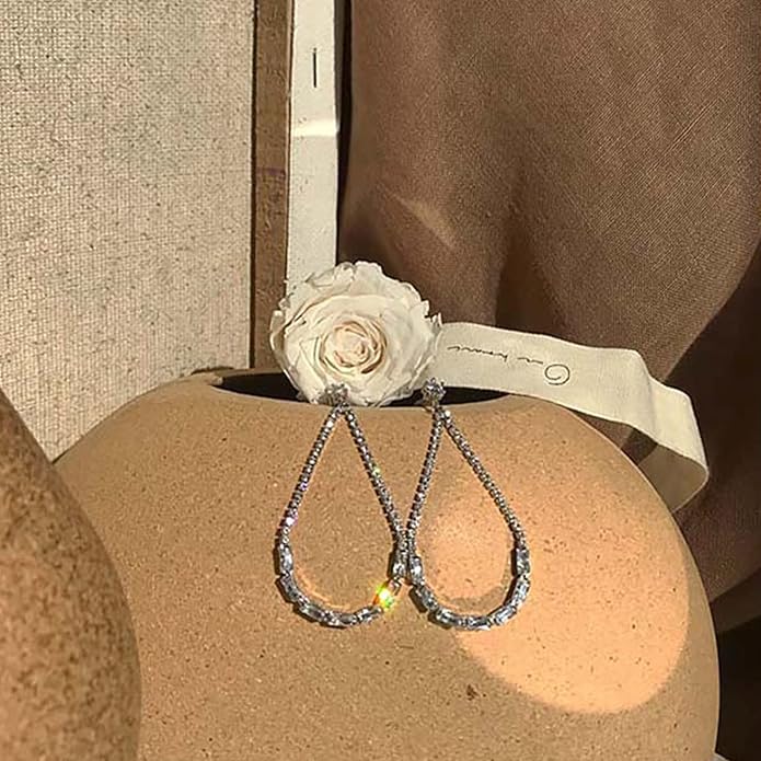 Luxval Rhinestone Earrings Dangling for Women Sparkly Silver Dangle Earrings Girls Long Chandelier Earrings Tassel Lightweight Ear Studs Cubic Zirconia Crystal Statement