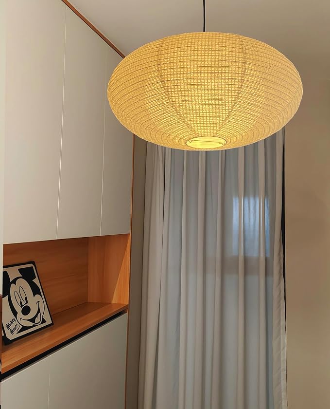 Hytsoeee(19.69Inch) Double-Layer Paper Lamp Shade, White Oblate Paper Lantern Pendant Light Shade,Bohemian Folding Ceiling light Shade, Paper Lantern Lamp Shade for Bedroom,Apartment (19.69inches)