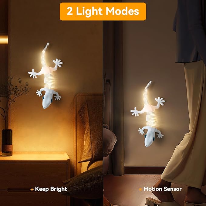 3D Gecko Wall Lights, Motion Sensor Wall Lamp, Animal Night Lights, Battery Operated Wall Sconces, Magnetic Cordless Light, LED Lights for Bedroom, Living Room, Hallway, Stair, Decoration