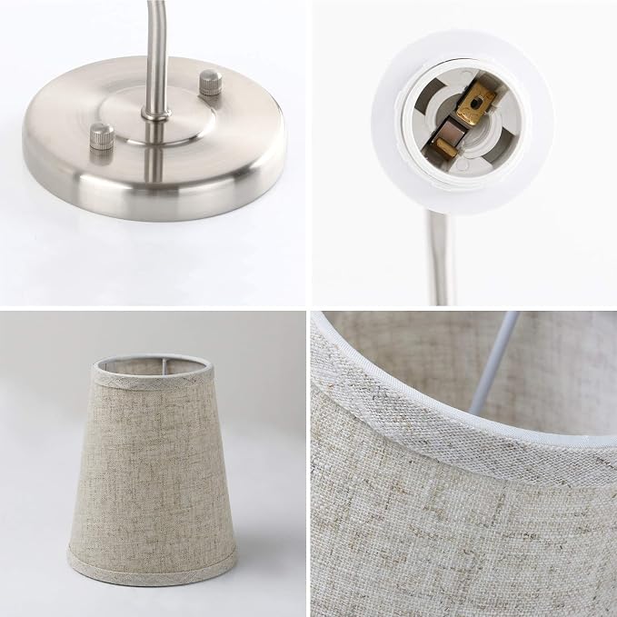 Single Classic Rustic Industrial Wall Sconce Light Fixture with Flared Funnel Linen Fabric Shade Nightstand Lamps for Bedrooms Bedside Reading (Brushed)